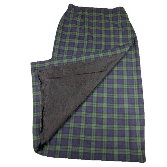 Vtg Plaid Wrap Maxi Skirt Dark Academia High Waist Gold Black Watch Tartan Sz 10 - Picture 3 of 8